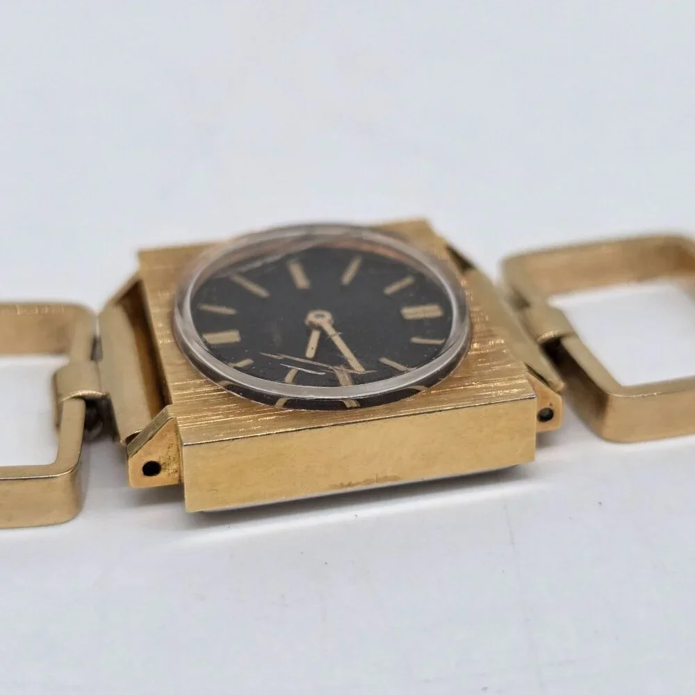 1960s Timex Gold-Tone Square Link Womens Watch Quartz Black Dial Wind Up - Picture 13 of 13